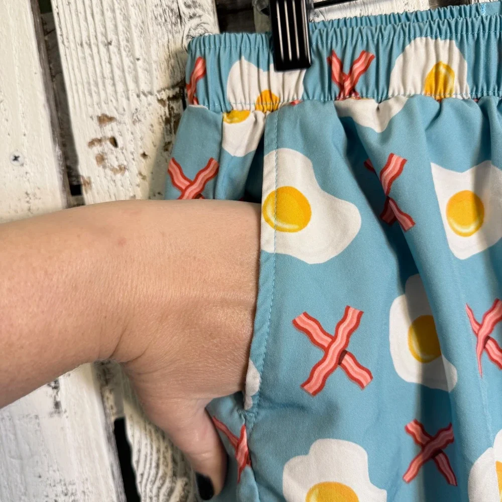 Mosmann Australia XL Bacon Egg Swim Trunks Mens Board Shorts Elastic Waist Lined